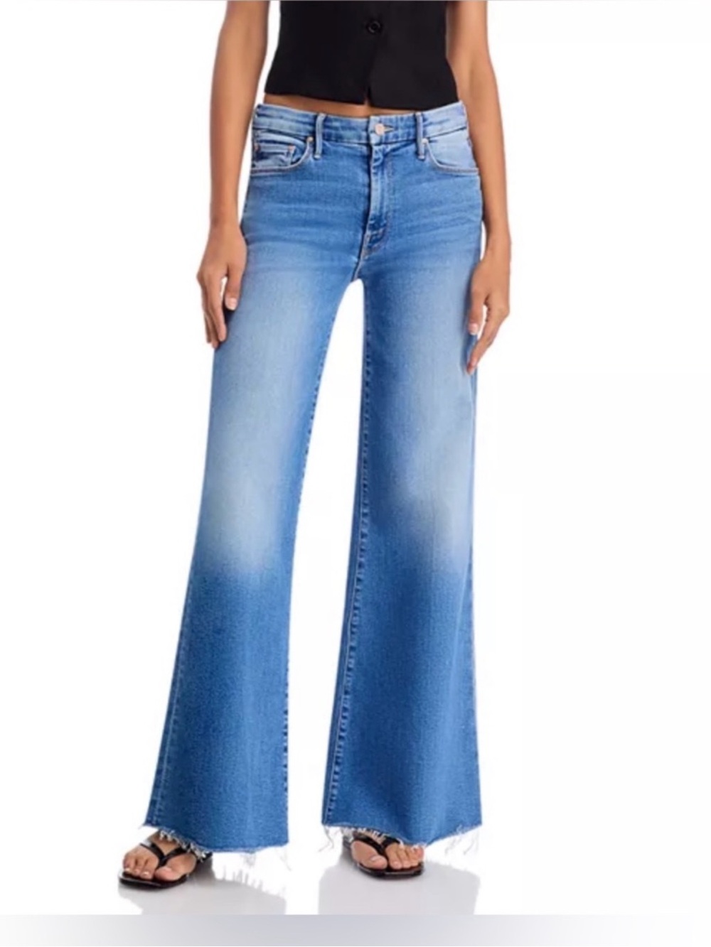 MOTHER The Roller Fray Wide-Leg Jeans Cliffside Blue 26